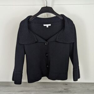 CAbi #502 Womens Black Wool Blend Button Up Cropped Cardigan Sweater sz M
